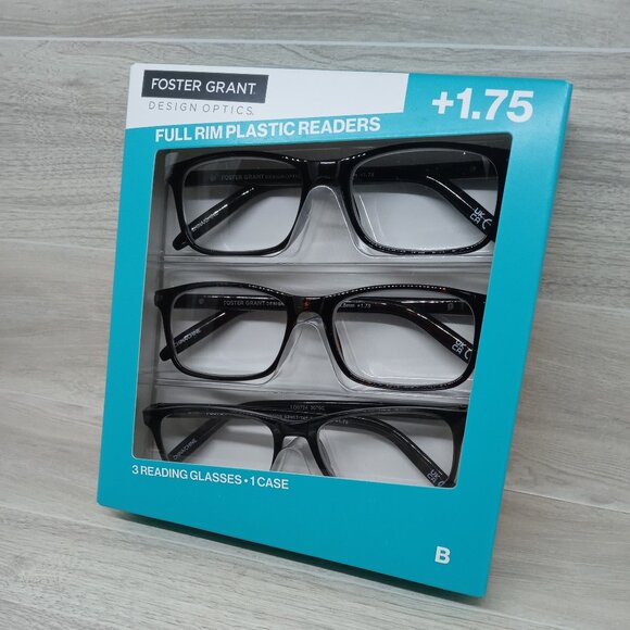Foster Grant Full Rim Reading Glasses 3-Pack w/ Case +1.75 | Unisex - Picture 3 of 4